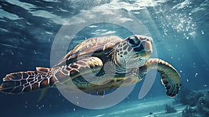 sea turtle in the water. clear water.Generative AI