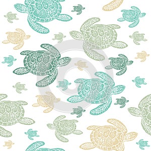 Sea Turtles colourful seamless pattern.