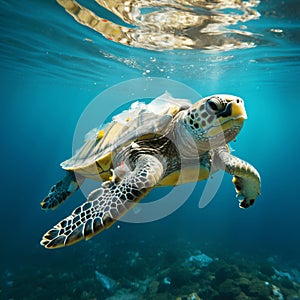 Sea turtles,majestic creatures the ocean, navigate through their habitat,but their serene journey is marred the heartbreaking