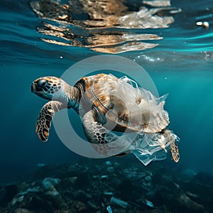 Sea turtles,majestic creatures the ocean, navigate through their habitat,but their serene journey is marred the heartbreaking