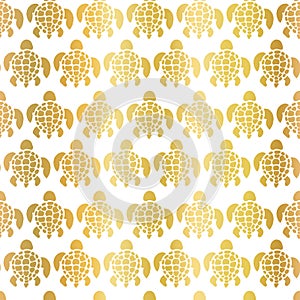 Sea turtles pattern gold foil seamless vector background. Tortoise silhouettes repeating pattern metallic golden. Elegant sea