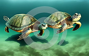 Sea turtles underwater in sunny day.Generative Al Illustration