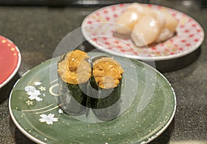 Sea urchin roe japanese sushi uni gunkanmaki photo