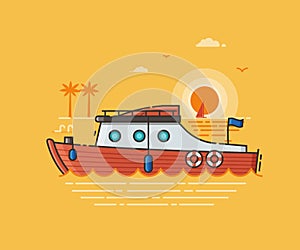 Sea Vacation Illustration with Red Speed Boat