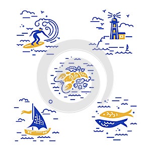 Sea vacation symbols vector set