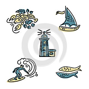 Sea vacation symbols vector set