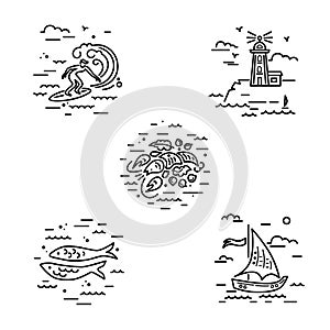 Sea vacation symbols vector set