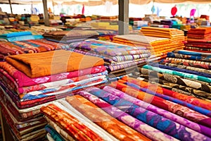 sea of vibrant, handmade quilts spread out for sale
