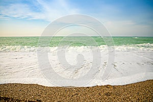 Sea view from beach of Capo di Orlando with its beaches on the north coast of Sicily, Italy