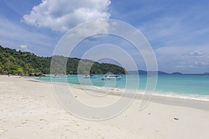 Sea view beautiful tropical beach background with horizon blue s