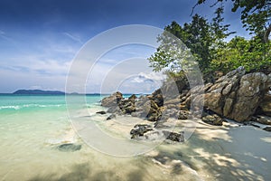 Sea view beautiful tropical beach background with horizon blue s