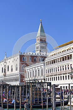 Sea view on Doge`s Palace Palazzo Ducale and St Mark`s Campanile, Venice, Italy