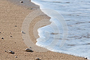 Sea view pebble beach and turquoise water tranquil scene