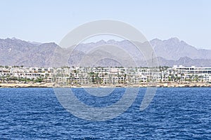 Sea view of rocky coast of the resort town of Sharm el Sheikh. Red Sea Egypt