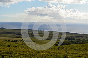 Sea view from the slopes of volcano Terevaka, Rapa Nui Easter Island