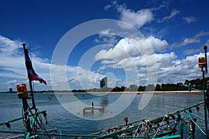 Sea view and small boat At the fishing pier