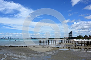 Sea view and small boat At the fishing pier