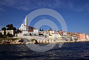 Sea view of St Euphemia church Rovinj town, Croatia