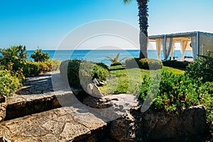 Sea view from summer cabana overlooking ocean