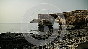 Sea view to Azure window natural arch, now vanished, Gozo island, Malta