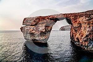 Sea view to Azure window natural arch, now vanished, Gozo island Malta