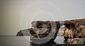 Sea view to Azure window natural arch, now vanished, Gozo island, Malta