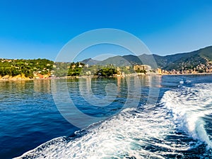 The sea view of town Rapallo in Liguria, Italy