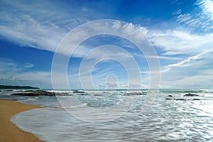 Sea view from tropical beach with sunny sky.Summer paradise beach of khao lak , Thailand