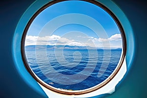 sea viewed from a porthole of a modern cruise ship