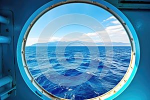 sea viewed from a porthole of a modern cruise ship