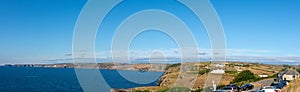 Sea views in Port Isaac, car park,  Cornwall pano