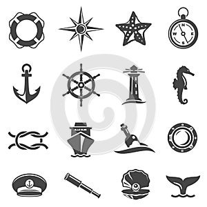 Sea voyage accessories glyph vector icons set