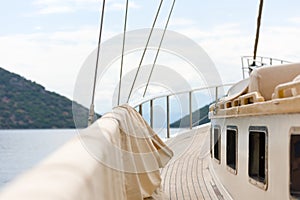 A sea voyage on a yacht. The deck of the ship