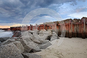 Sea Wall Rocky Coast Storm Clouds Folly Beach South Carolina