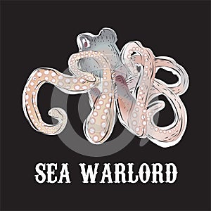 Sea Warlord Octopus T-shirt Design Vector Illustration