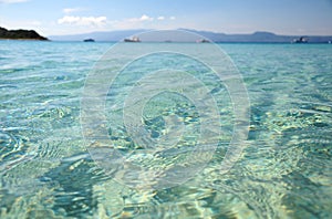 Sea water close up at Alikes beach, Ammouliani, Greece