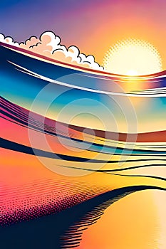 Sea water and the Sun - cartoon style background