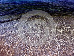 Sea water view from above with colorful ocean water in carribian paradise