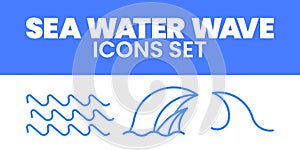 Sea Water Wave Icon Set Vector Illustration Sea Line Wave Icons vector Set Sea wave Water logo, line ocean symbol