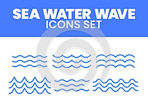 Sea Water Wave Icon Set Vector Illustration Sea Line Wave Icons vector Set Sea wave Water logo, line ocean symbol