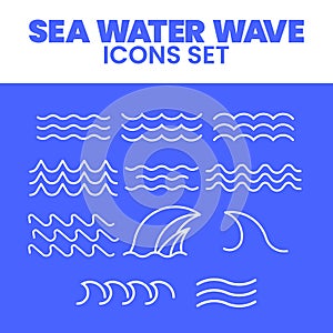 Sea Water Wave Icon Set Vector Illustration Sea Line Wave Icons vector Set Sea wave Water logo, line ocean symbol