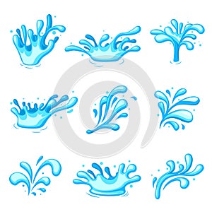 Sea water waves collection. Wave clipart, ocean flow game elements. Isolated cartoon river splash, energy blue liquid