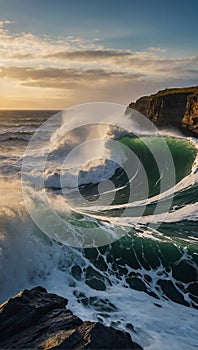 sea wave against a cliff in the morning