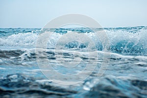 Sea wave close up, low angle view water