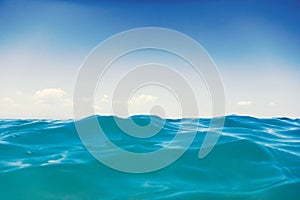 Sea wave close up, low angle view water background