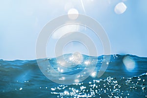 Sea wave close up, low angle view water background