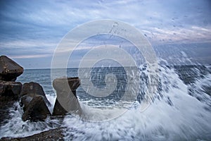 Sea wave hitting to shore