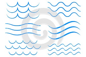 Sea wave icon set. Collection of thin line waves
