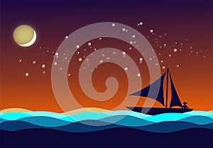 Sea wave illustration at night image stock