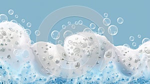 Sea wave, laundry detergent spume, realistic 3d modern illustration of white soap froth texture with bubbles, seamless